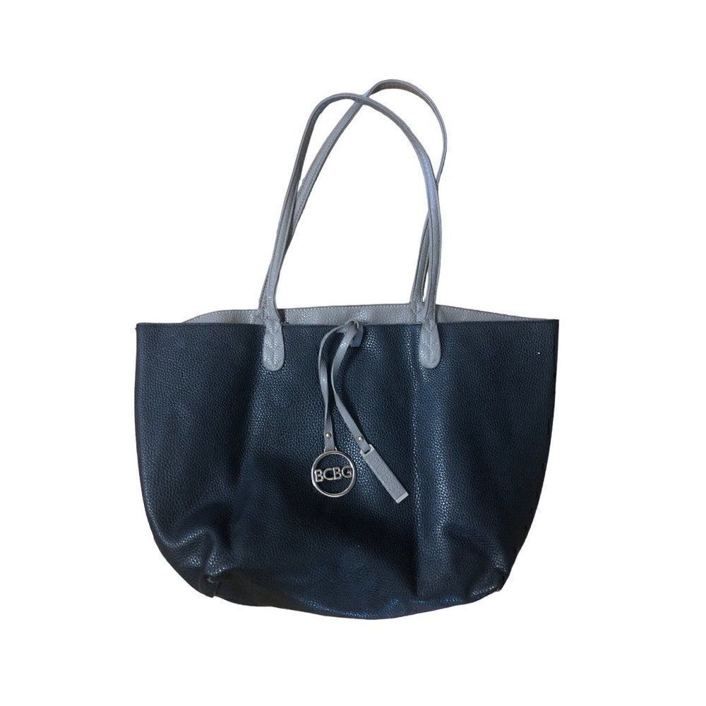 BCBG Reverseble Shoulder Bag Tote Vegan Pebbled Leather Black Gray